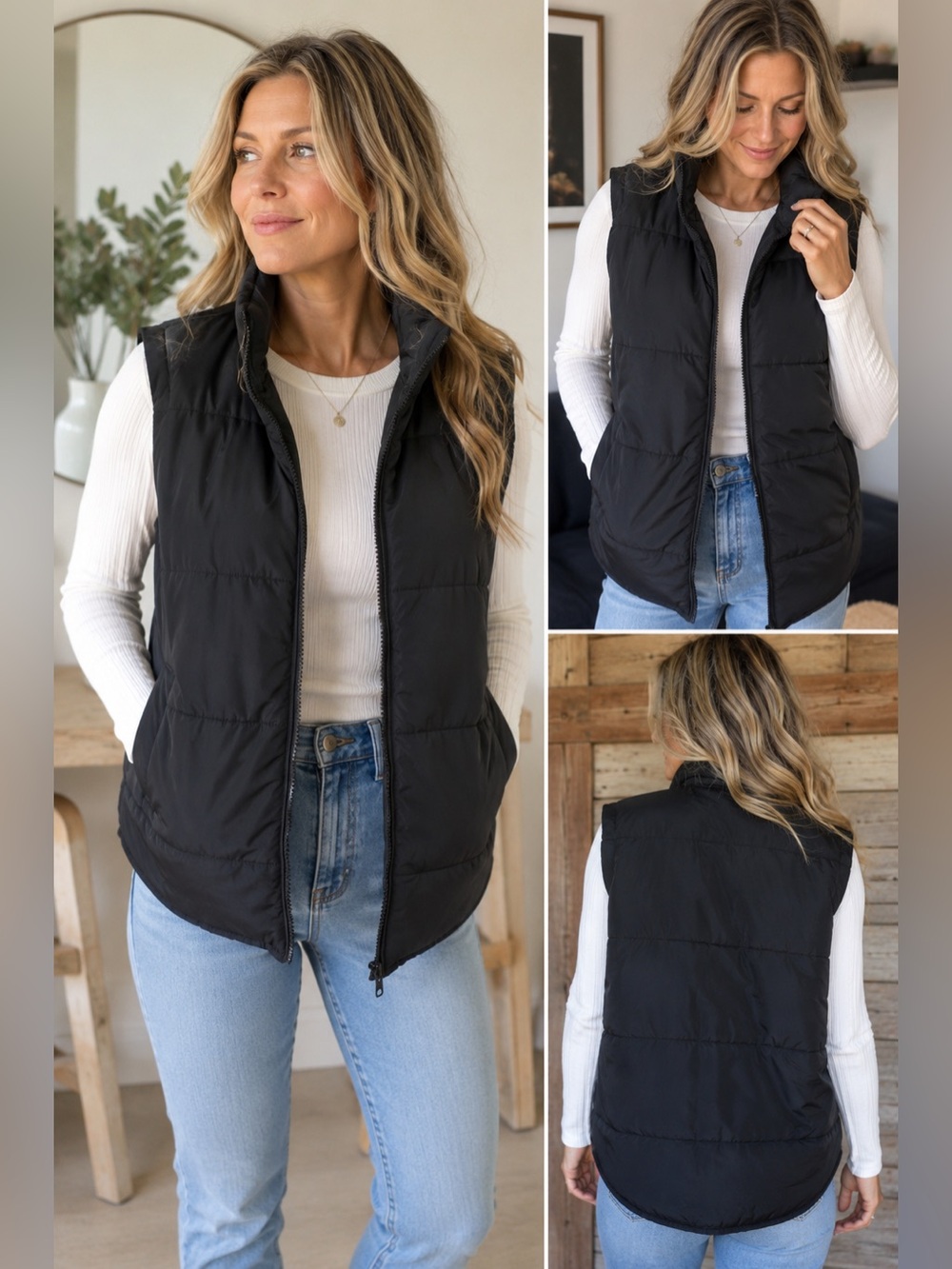 NWOT Black Quilted Puffer Vest-XL Lightweight Zip Up Sleeveless Jacket NWOT